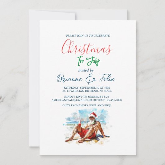 Zomer Kerstmis in juli Party Uitnodiging (Voorkant)