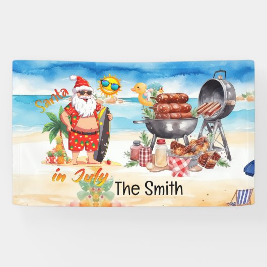 Zomer Kerstmis in juli Sinterklaas op het strand Spandoek (Horizontaal)