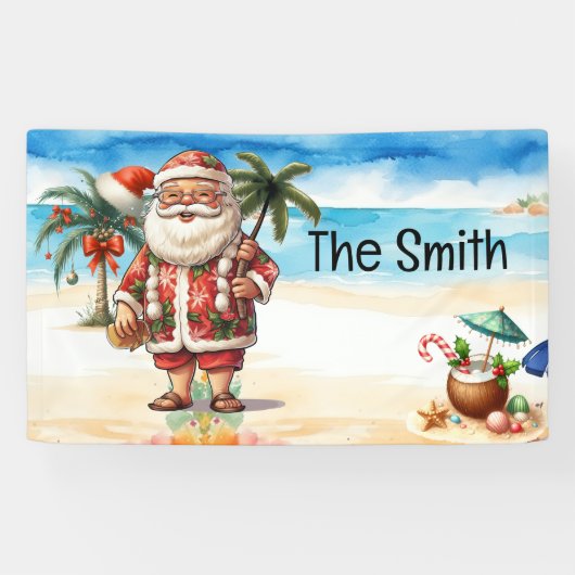 Zomer Kerstmis in juli Sinterklaas op het strand Spandoek (Horizontaal)