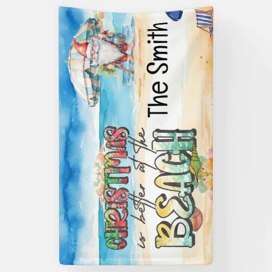 Zomer Kerstmis in juli Sinterklaas op het strand Spandoek (Verticaal)