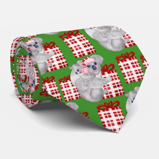 Zomer Kerstmis Koala's Groen Stropdas (Opgerold)