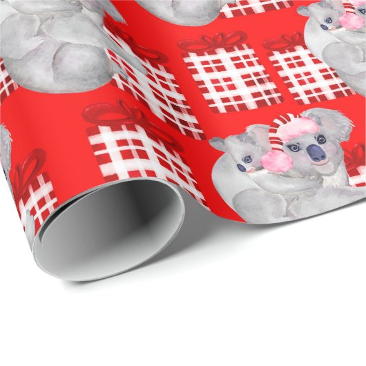 Zomer Kerstmis Koala's Rood Cadeaupapier (Rol Hoek)
