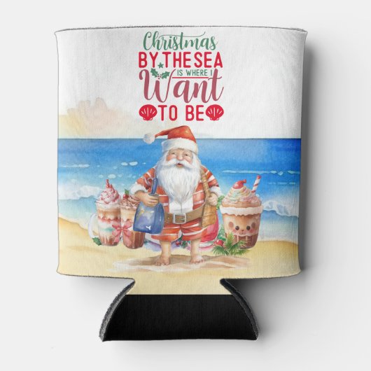 Zomer Kerstmis met Sinterklaas op het strand grapp Blikjeskoeler (Voorkant)