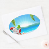 Zomer Kerstmis Santa Beach Scène Ovale Sticker (Envelop)