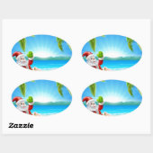 Zomer Kerstmis Santa Beach Scène Ovale Sticker (Vel)