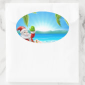 Zomer Kerstmis Santa Beach Scène Ovale Sticker (Tas)