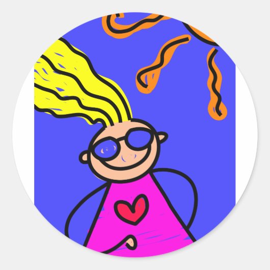 Zomer Kind Ronde Sticker (Voorkant)