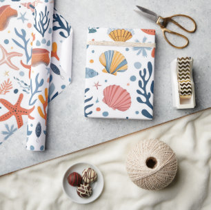 Zomer Kind Verjaardag Zeeschelpen Koraal Cadeaupapier