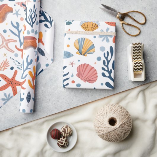 Zomer Kind Verjaardag Zeeschelpen Koraal Cadeaupapier (Crafts)
