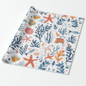 Zomer Kind Verjaardag Zeeschelpen Koraal Cadeaupapier (Uitgerold)