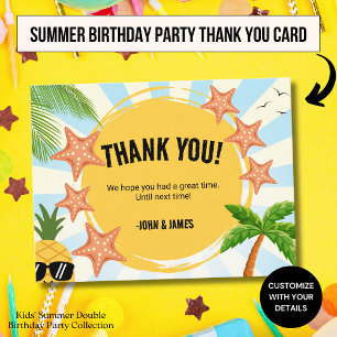 Zomer Kinderen Dubbele Verjaardag Dank Je Postkaar Briefkaart