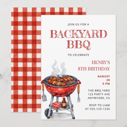 Zomer Kinderen Verjaardag BBQ Feest Kaart (Voorkant / Achterkant)