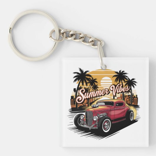 Zomer Klassieke Auto Sleutelhanger (voorkant)