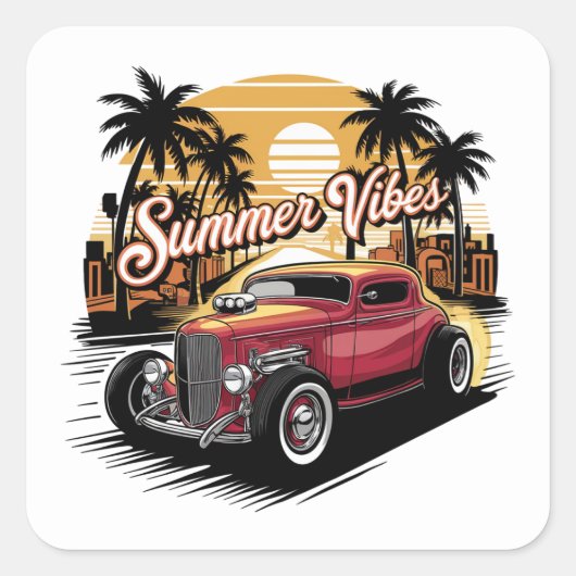 Zomer Klassieke Auto Vierkante Sticker (Voorkant)