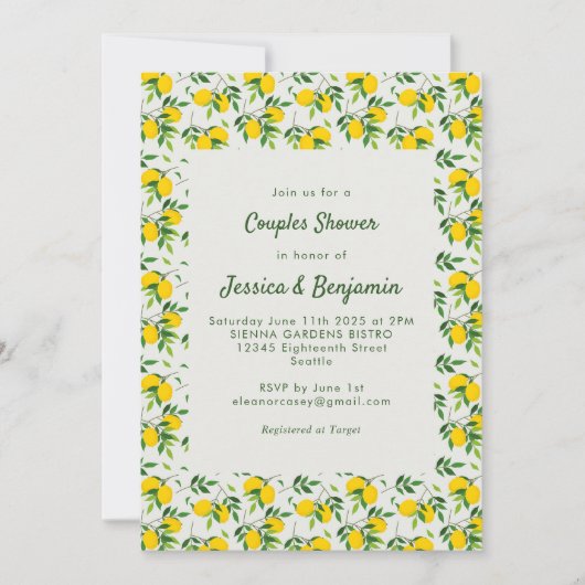 Zomer Klassieke Citroen Fruitpatroon Koppels Showe Kaart (Voorkant)