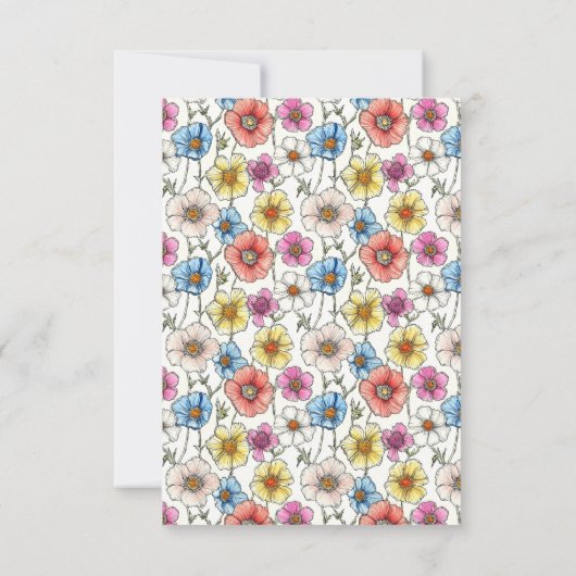 Zomer kleurrijke wilde bloemen patroon bruiloft bedankkaart (Achterkant)