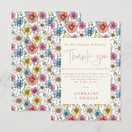 Zomer kleurrijke wilde bloemen patroon bruiloft bedankkaart (Voorkant / Achterkant)