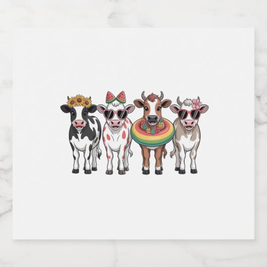 Zomer Koeien, Strand Boerderij Sparkling Wijnetiket (Enkel label)