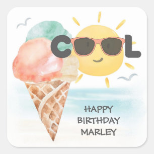 Zomer Koel   Tropisch Strand Ijs Verjaardag  Vierkante Sticker