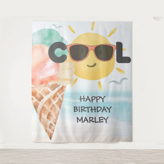 Zomer Koel | Tropisch strand ijs verjaardag Wandkleed (Voorkant)