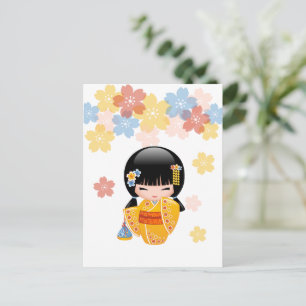 Zomer Kokeshi Doll - Geel Kimono Beste Wensen Briefkaart