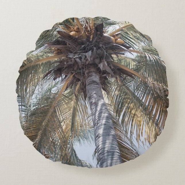Zomer Kokos Chill Palm 1 Rond Kussen (Voorkant)