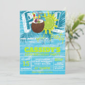 Zomer kokosnoot Verjaardag Pool Party Kaart (Staand voorkant)
