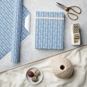 Zomer Korensblauw Witte Zigzag Strepen Kunst Cadeaupapier