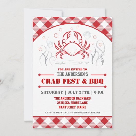 Zomer krabbenkoken & BBQ-feest uitnodiging (Voorkant)