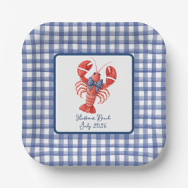 Zomer Kreeft Blauw Gingham 4 Juli Papieren Bordje