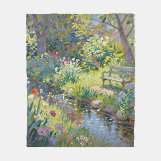 Zomer Kreek Bloemen Fleece Deken (Voorkant)