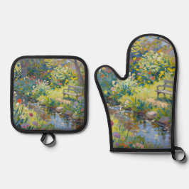 Zomer Kreek Bloemen Ovenwant & Pannenlap Set