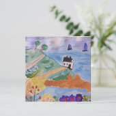 Zomer kust & bloemen platste wenskaart (Staand voorkant)