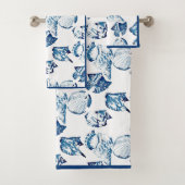 Zomer Kust Strand Seaside Navy Blue Seashell Bad Handdoek (Insitu)