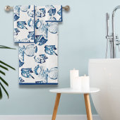 Zomer Kust Strand Seaside Navy Blue Seashell Bad Handdoek