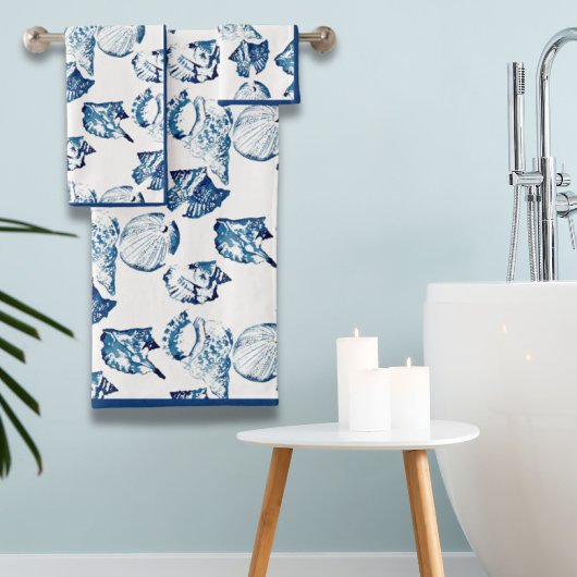 Zomer Kust Strand Seaside Navy Blue Seashell Bad Handdoek