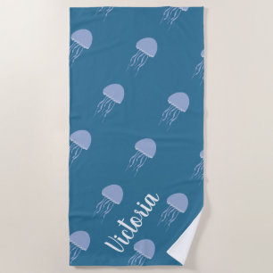 Zomer Kwallen Blauwe Namen Strandhanddoek Strandlaken