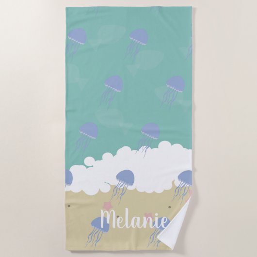 Zomer Kwallen Zand Naam Strand Handdoek (Voorkant)