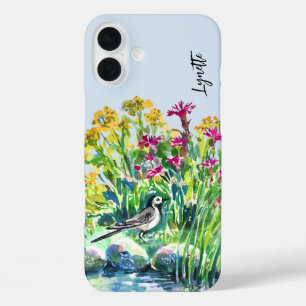 Zomer, kwikstaart, wilde bloemen iPhone 16 plus hoesje