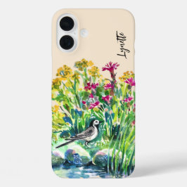 Zomer, kwikstaart, wilde bloemen iPhone 16 plus hoesje