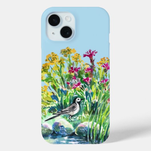 Zomer, kwikstaart, wilde bloemen Case-Mate iPhone case (Achterkant)