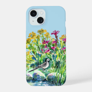 Zomer, kwikstaart, wilde bloemen iPhone 15 case