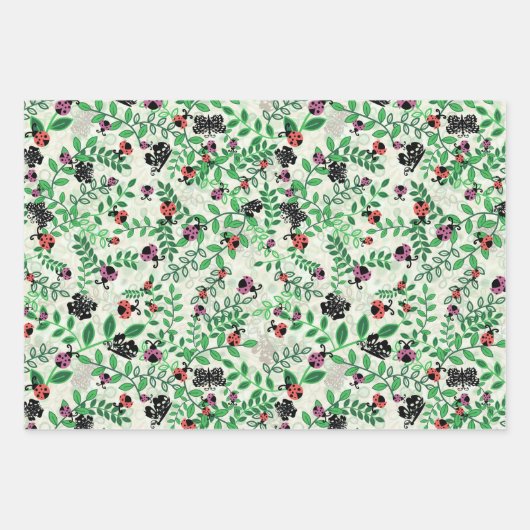 Zomer - Lady Bugs, Vlinders en Bladeren Inpakpapier Vel (Voorkant)