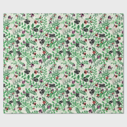 Zomer - Lady Bugs, Vlinders en Bladeren - Roll Cadeaupapier (Vlak)