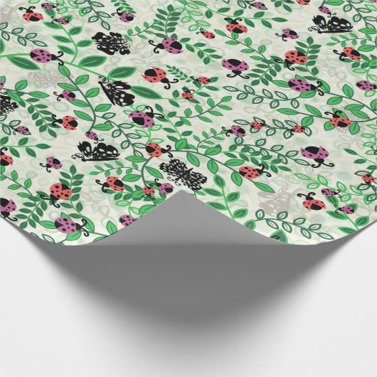 Zomer - Lady Bugs, Vlinders en Bladeren - Roll Cadeaupapier (Hoek)