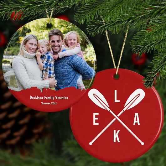 Zomer Lake Paddles Tekst + Foto Rood Kerstmis Keramisch Ornament