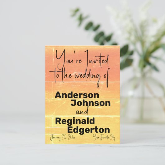 Zomer Landelijke Informele Gele Perzik Bruiloft Briefkaart (Staand voorkant)