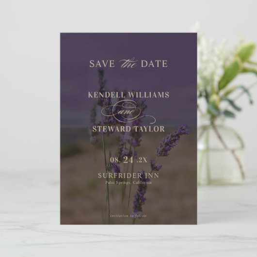 Zomer Lavendel Floral Elegant Boho Bruiloft Save The Date (Staand voorkant)