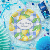 Zomer Lemon Gingham Verjaardag Papieren Bordje (Feest)