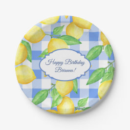 Zomer Lemon Gingham Verjaardag Papieren Bordje